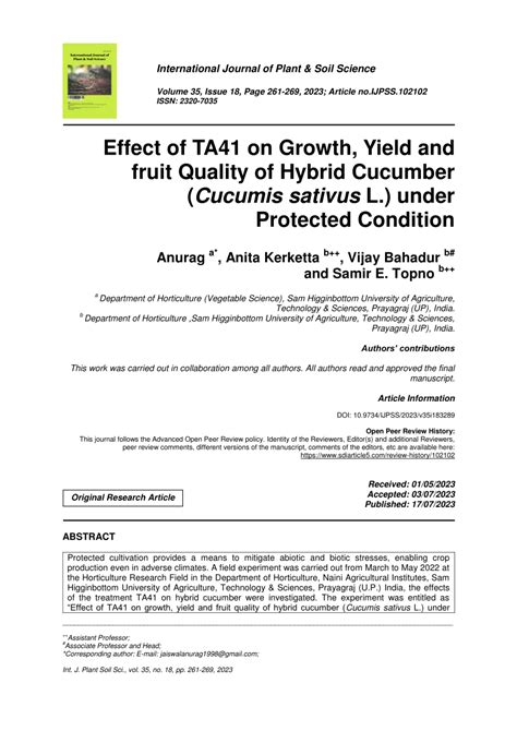 PDF Effect Of TA41 On Growth Yield And Fruit Quality Of Hybrid