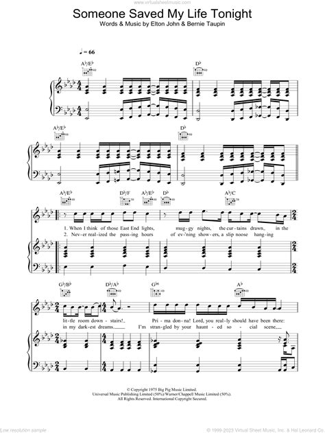 Someone Saved My Life Tonight Sheet Music For Voice Piano Or Guitar
