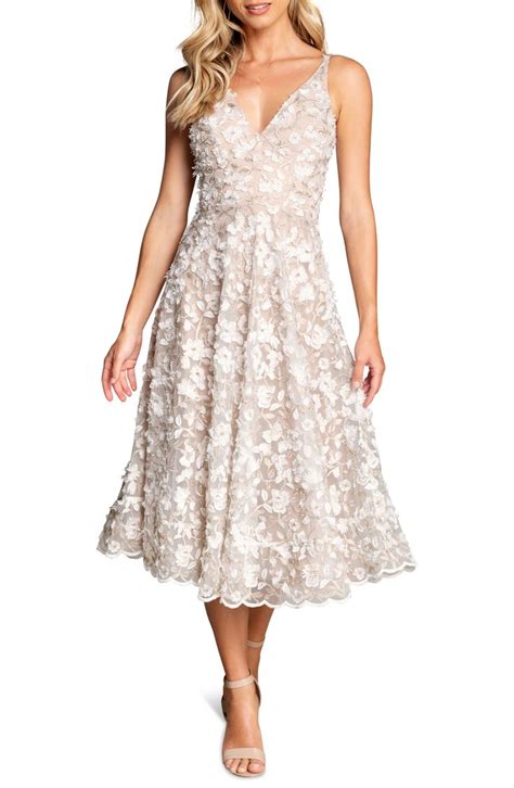 Dress The Population Elisa Embroidered Fit And Flare Midi Dress Nordstrom Dress The Population