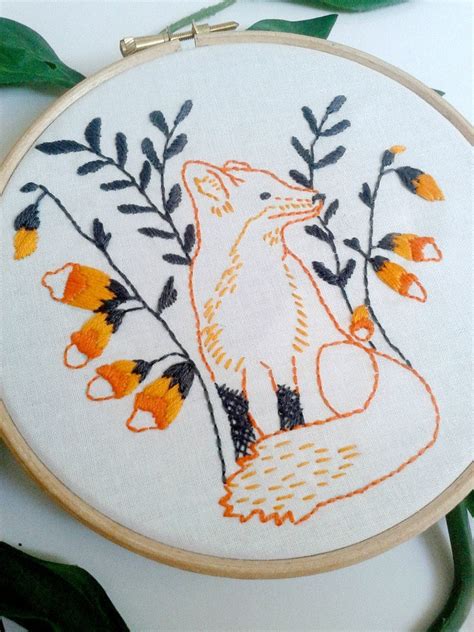 Fox embroidery pattern. PDF pattern. Printable. Woodland | Etsy
