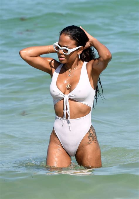Christina Milian In White Swimsuit On The Beach In Miami Luvcelebs