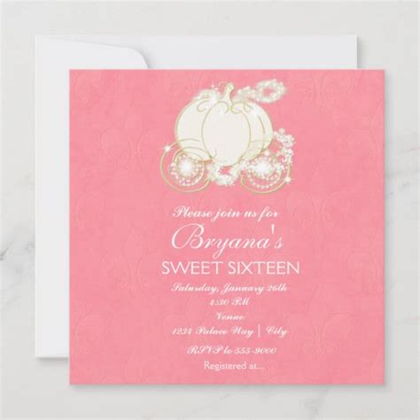 Cinderella Pink And Gold Carriage Party Invitation