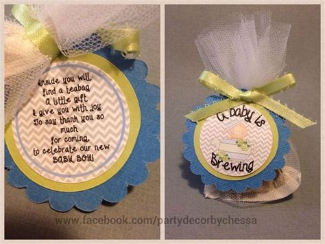 Baby shower favours are a big trend now days and are celebrated to seek blessings for. Baby shower favor, tea party theme. "A baby is brewing ...