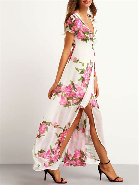 White Floral Print Wrap Maxi Dress Emmacloth Women Fast Fashion Online
