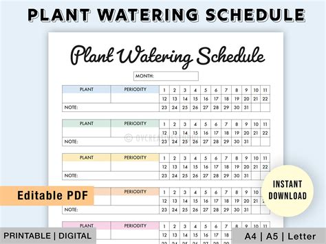Editable Plant Watering Schedule Printable Monthly Plant Etsy