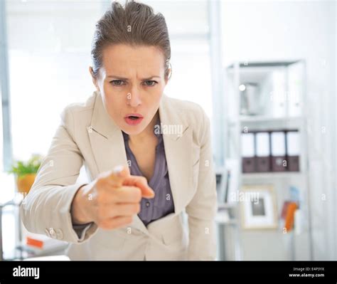 Angry Business Woman Threatening With Finger Stock Photo Alamy