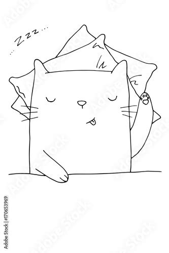 Cute Sleeping Cat Vector Hand Drawn Illustration Kitty Sleeps On