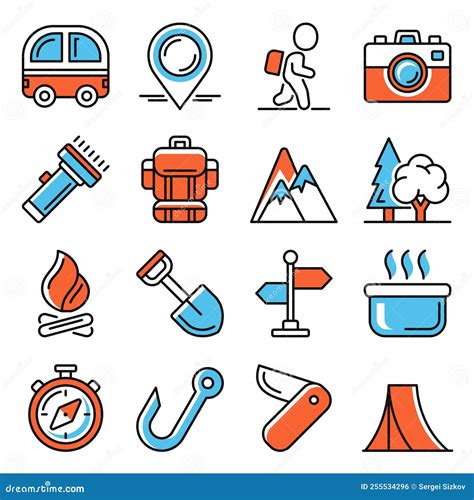 Hiking And Camping Icons Set On White Background Vector Stock Vector