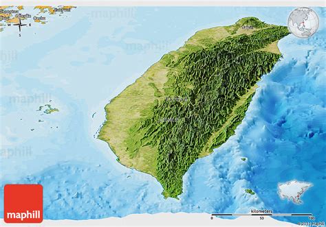 Satellite Panoramic Map Of Taiwan Political Outside