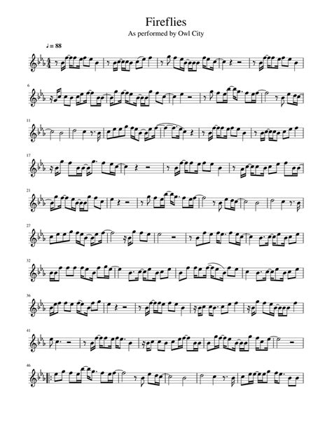 Fireflies Sheet Music For Flute Solo