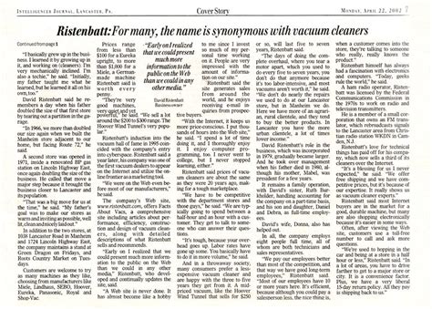 Check spelling or type a new query. Ristenbatt Vacuum - Lancaster Newspaper Article Inside Page.