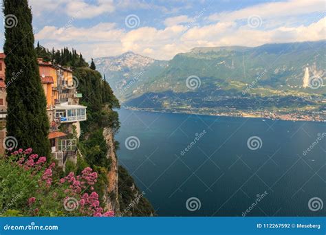 Amazing View From Pieve Over Lake Garda To Monte Baldo Italy Stock