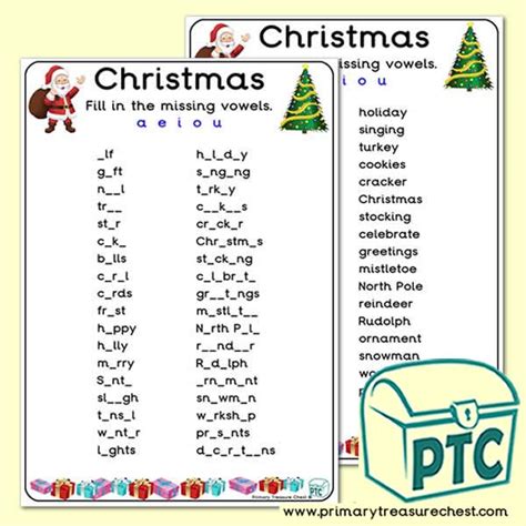 Christmas Missing Vowels Worksheet Christmas Primary Resources