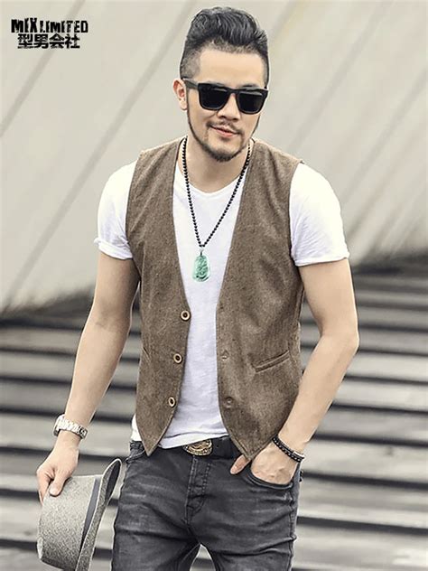 New Spring And Summer Khaki Color Single Breasted Cotton Linen Vest
