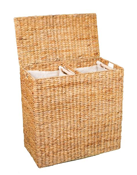 Buy Double Laundry Hamper With Lid Removable Liner Bags Hand Woven