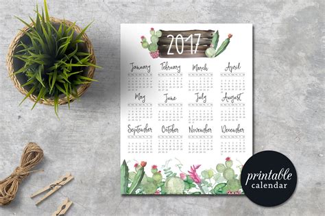 2017 Calendar Printable 2017 Wall Calendar Printable