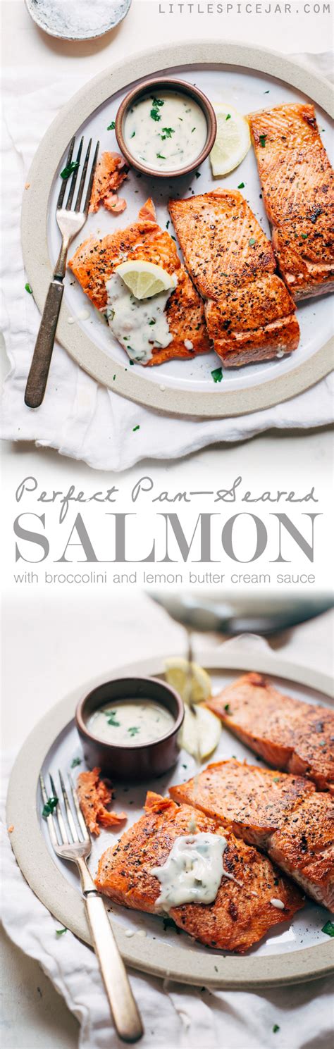 Pour lemon dill sauce over fish to serve. Perfect Pan-Seared Salmon with Lemon Butter Cream Sauce ...