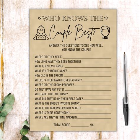 Who Knows The Couple Best Bridal Shower Game Printable Etsy In 2020 Riset