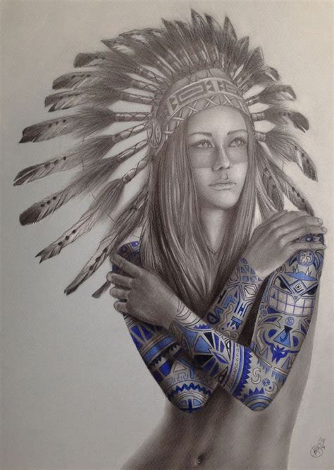 Davide Franceschini 2d Art Native American Tattoos Drawings Native Girls