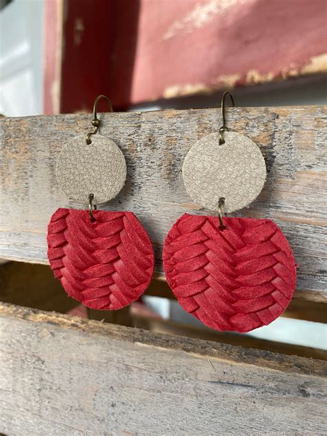 Textured Leather Earrings Handcrafted Geometric Dangle Etsy In