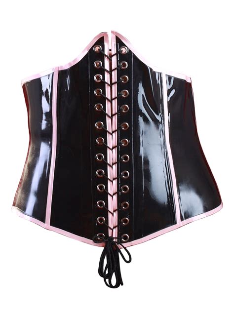 Skin Two Clothing Womens Kinky Corset Bdsm Latex Rubber Black And Pink