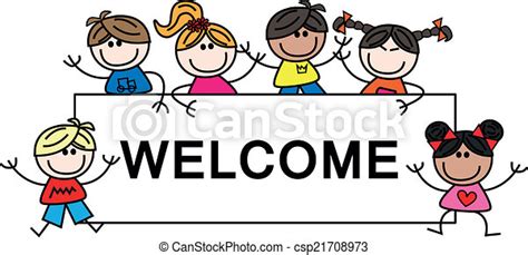Mixed Ethnic Children Welcome Header Or Banner For Website Sign