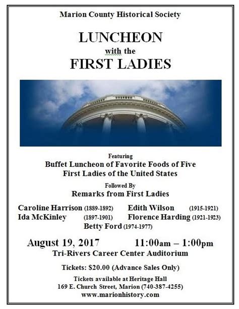 First Ladies Luncheon Flyer2017 Marion County Historical Society