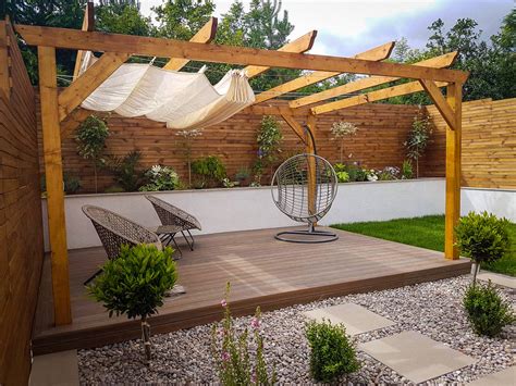 Wooden Pergola Seating Area With Roof Garden Design Project