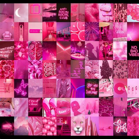 Pink Photo Wall Collage Kit Hot Pink Aesthetic Bright Neon Pink Instant Digital Digital