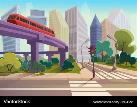 Modern Urban Cartoon City Street With Young People 47 Off