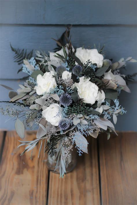 Dusty Blue Steel Blue Slate Blue Wedding Bouquet Dried Etsy