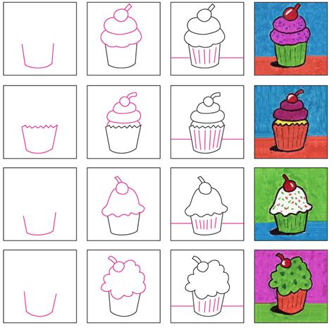 easy how to draw a cupcake tutorial video and cupcake coloring page