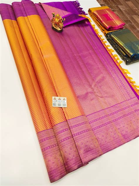 Latest Design Kanjivaram Pure Wedding Silk Saree Orange Color W Blouse Kanchipuram Silk Sarees