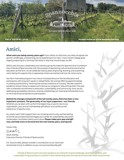Membership & Giving - Fall 2022 Appeal - Friends of Spannocchia