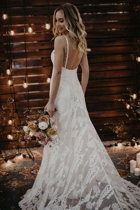 Geneva Simple Lace Boho Wedding Dress Dreamers And Lovers