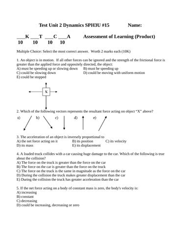 forces test dynamics test grade 11 physics unit test with answers sph3u 15 teaching resources