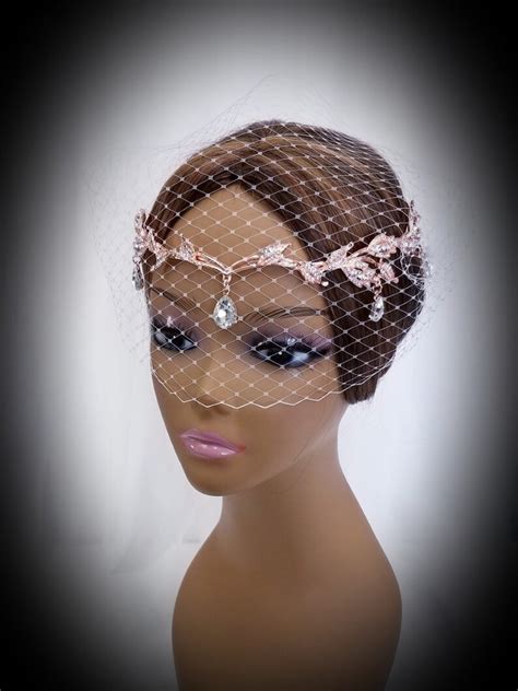 Rhinestone Forehead Tiara In Rose Gold Tone Bridal Headpiece Etsy