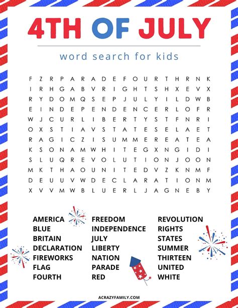 Fourth Of July Word Search Fourth Of July Word Search Printable
