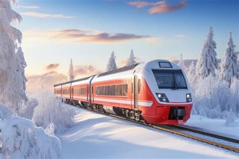 Premium Ai Image Trains In Snowy Winter Landscapes