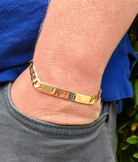 Our bracelets for men are available in white, yellow, and rose gold of 10, 14, and 18k. Personalised Men's Solid 9ct Yellow Gold Curb Identity ...