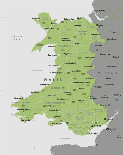 Wales is one of the united kingdom's constituent countries. Political map of Wales - royalty free editable vector map - Maproom