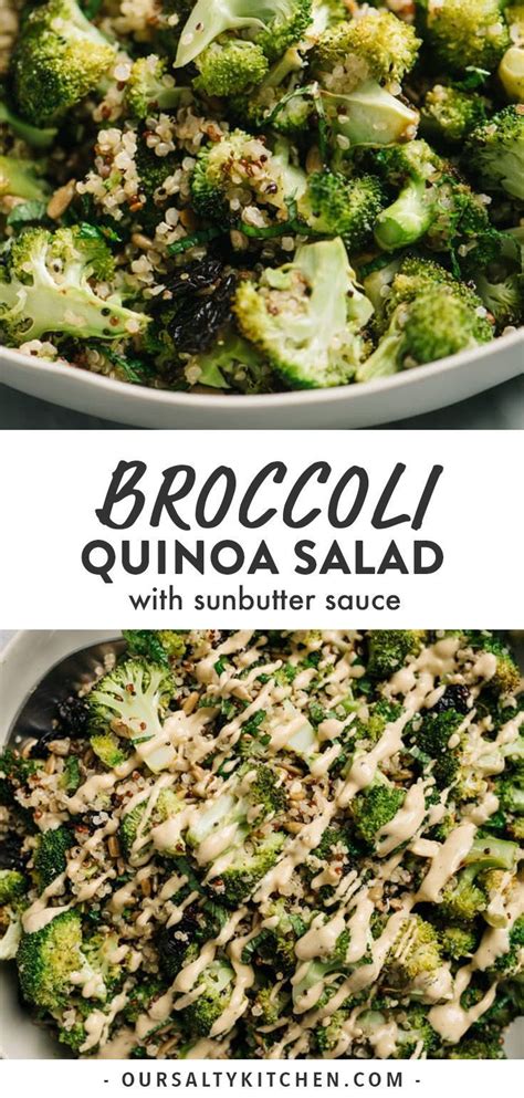 To prepare the dressing, combine the vinegar, the remaining 2 tablespoons of olive oil, tahini, garlic, basil, salt, and several grinds of black pepper. Roasted Broccoli Quinoa Salad with Sunbutter Sauce ...