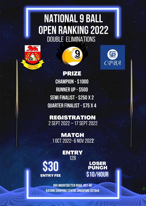National 9 Ball Open Ranking 2022 Cuesports Singapore