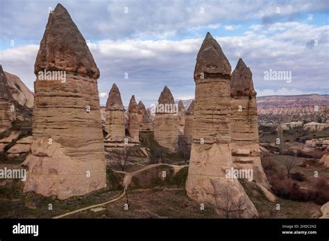 Gorgeous Landscape Of Turkish Cappadocia Weathering Stone Pillars In A