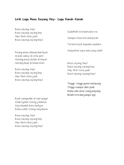 Rasa sayang sayang hey ( ogy: Lirik Lagu Rasa Sayang Hey