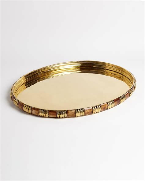 Global Views Large Banded Bone And Brass Tray Neiman Marcus