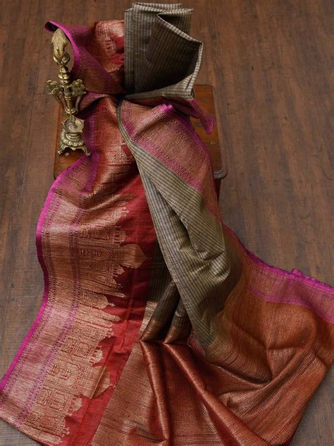 Pure Dupion Silk Saree In Gorgeous Copper With Antique Zari Border And Pallu It Is Showing Some
