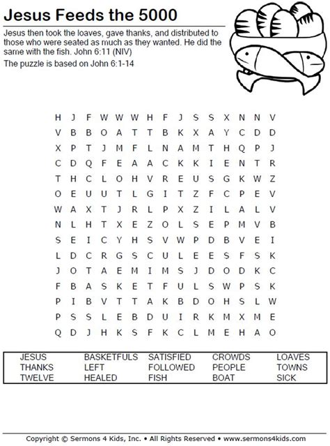 Noah s ark coloring page coloring pages pinterest. Jesus Feeds the 5000 - Word Search | Sunday school lessons ...