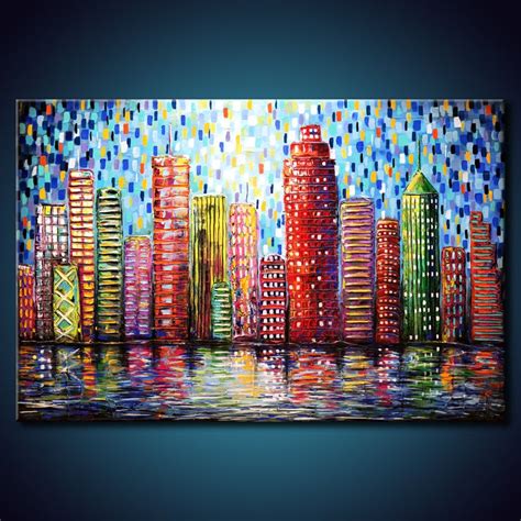 Textured Urban City Buildings Painting Abstract Original