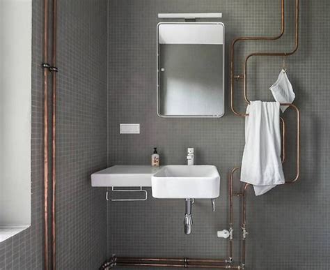 Exposed Plumbing Copper Pipes As Architectural Feature Bathroom Sink